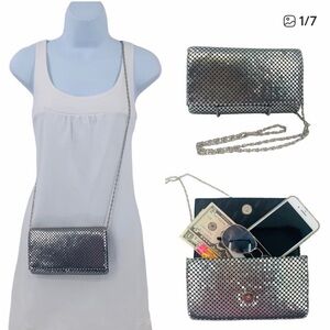 Jessica McClintock Silver Metallic Mesh Evening Bag